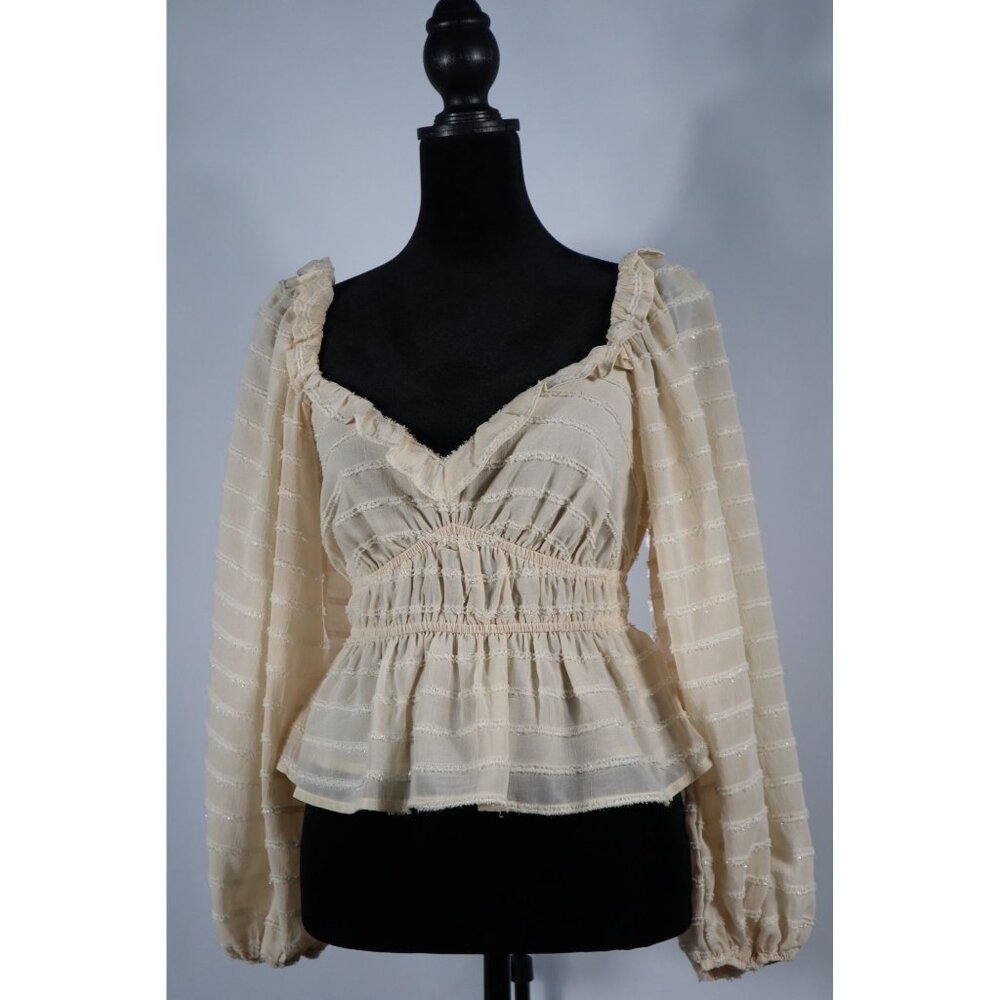 ASTR The Label women's‎ Cream Long-Sleeve Peplum Top XS  Ruffle Detail